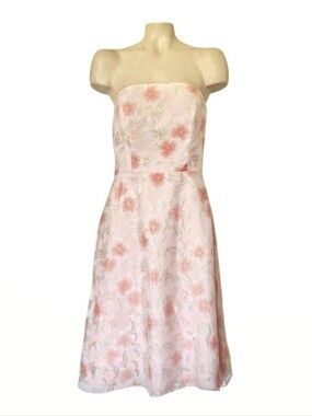 Alfred Angelo Vintage Y2K Pink Floral Strapless Dress Gold Metallic Detail 8